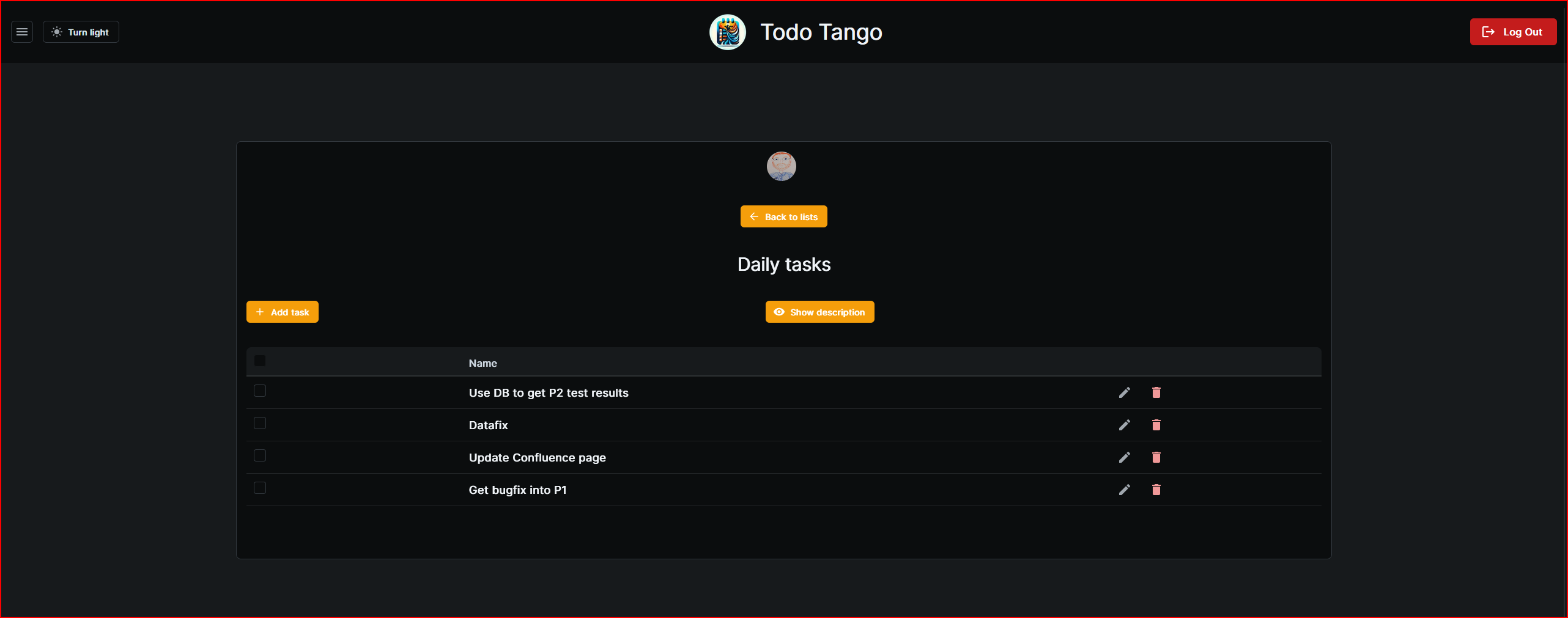 todo tango list page