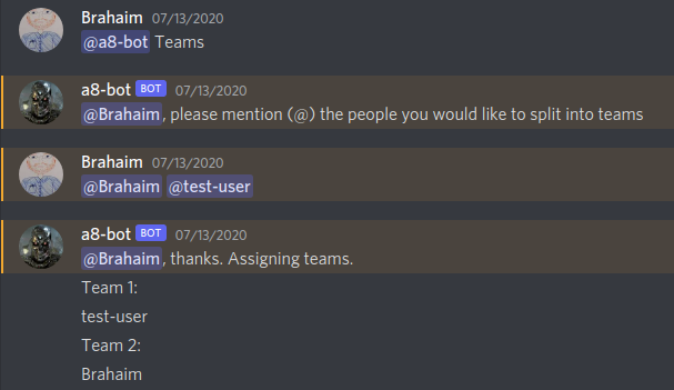 two users split into teams